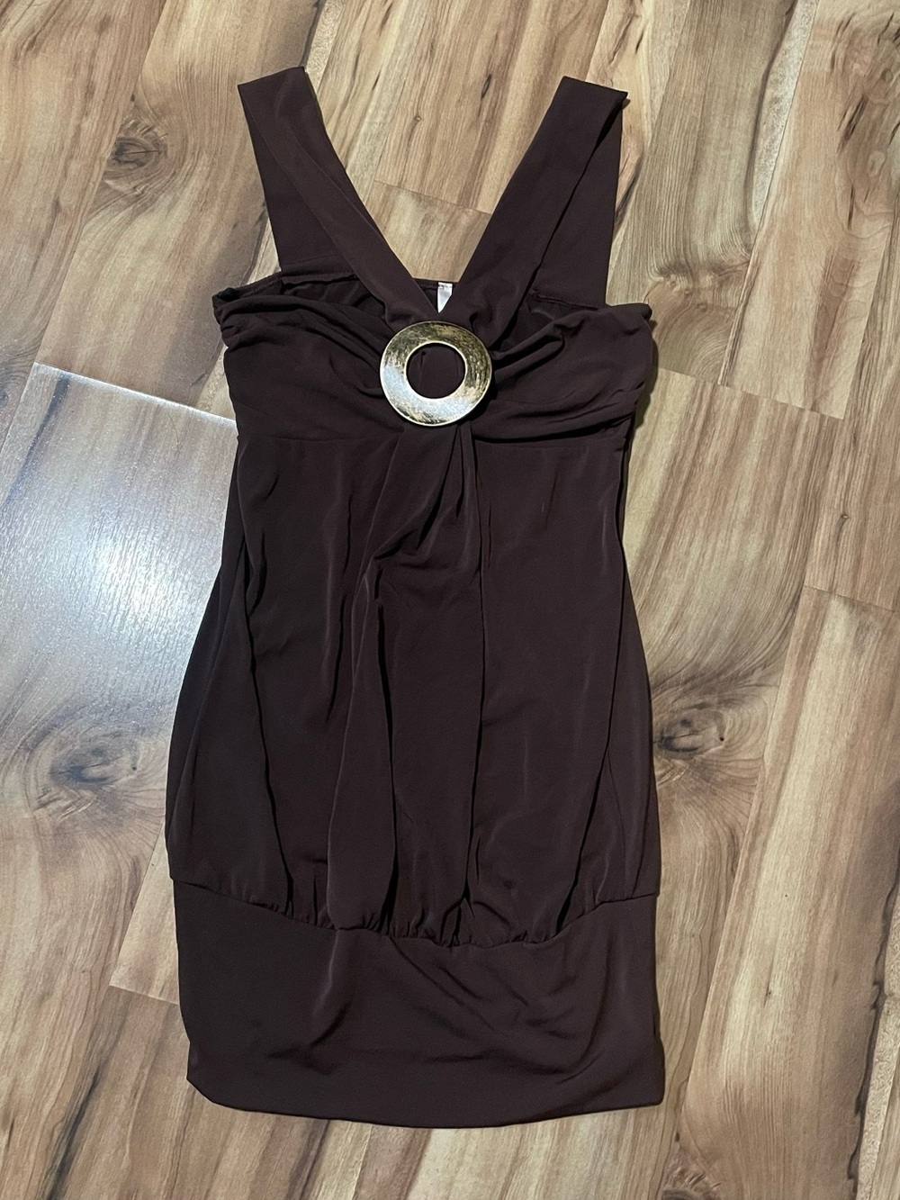 Vtg Y2K Rue 21 Shimmer Brown O-Ring Bubble Hem Tunic Top/Dress USA Small